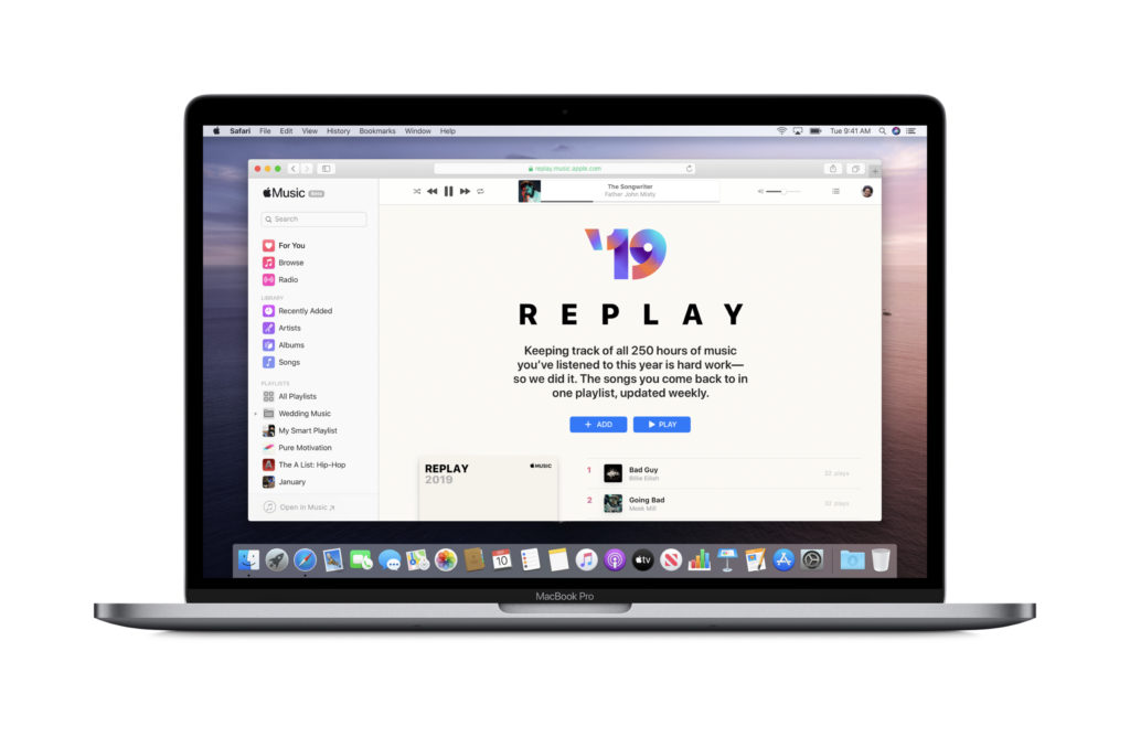 Apple Music Replay menu on a macbook pro.