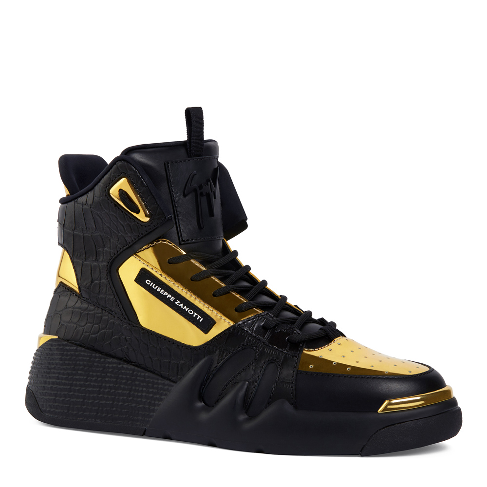 Giuseppe Zanotti Talon sneaker in black and gold.
